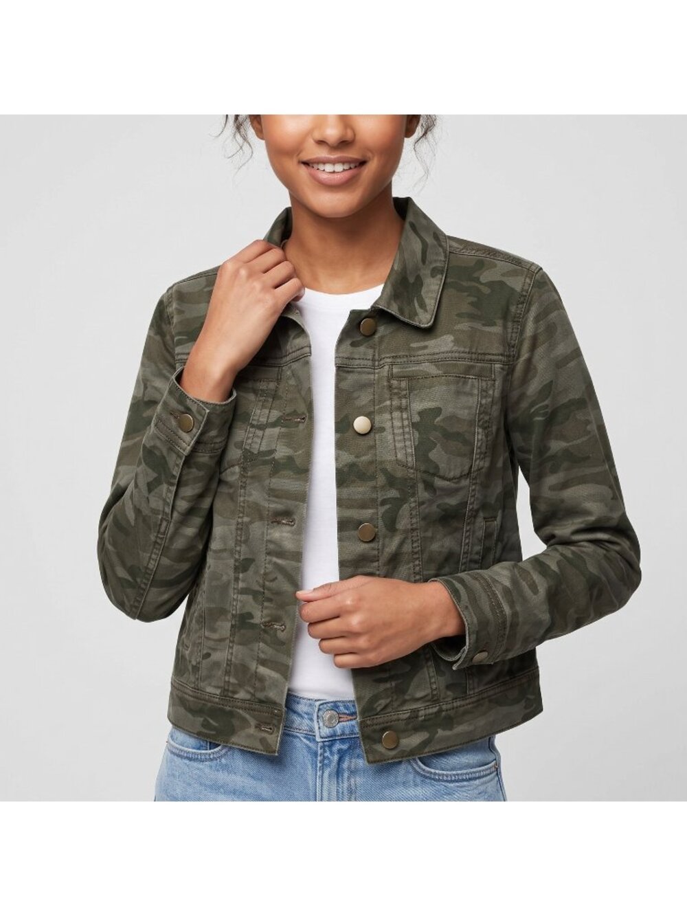 Loft Women's Cropped Green Camo Print Twill Jacket in size Small NWT MSRP $98